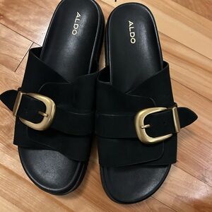 Aldo Black Sandals with Gold Accent